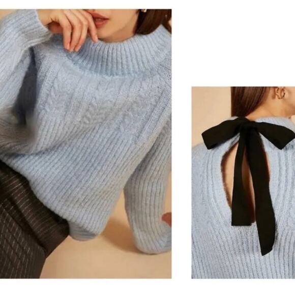🍁 FRNCH Paris Sweater Frnch Paris Bow Back Cable Knit
Sweater Size M L - Picture 1 of 13